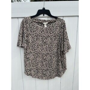 H&M Womens Animal Print Blouse Short Flutter Sleeve Brown Sz 12